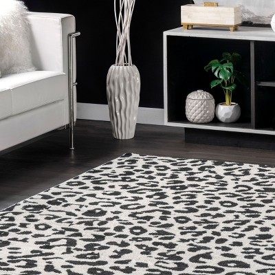 Dark Grey Tufted Leopard Print 8' x 10' Synthetic Area Rug