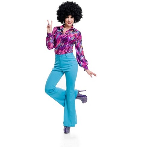 Charades Costumes Womens 70s High Waisted Flared Pink Disco Pants