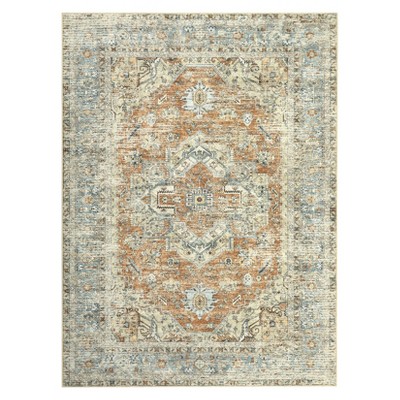 Washable Vintage Printed Rug Non Slip Low Pile Rug Soft Retro Throw Floor Cover Foldable Indoor Carpet for Living Room Bedroom Playroom Nursery