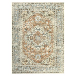 Washable Vintage Printed Rug Non Slip Low Pile Rug Soft Retro Throw Floor Cover Foldable Indoor Carpet for Living Room Bedroom Playroom Nursery - 1 of 4