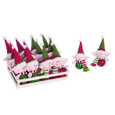 Transpac Fabric 5 in. Multicolor Christmas Plush Elf Bell Ornament Set of 12