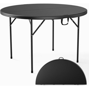 VINGLI Black 48" Round Bi-Folding Commercial Table, 4 Feet Portable Plastic Dining Card Table for Kitchen or Outdoor Party Wedding Event, 1-Pack - 1 of 4