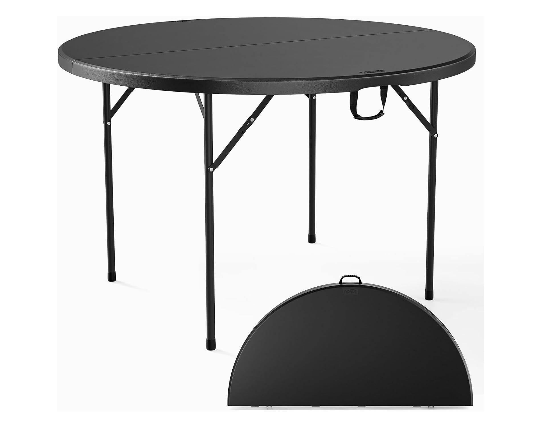 VINGLI Black 48" Round Bi-Folding Commercial Table, 4 Feet Portable Plastic Dining Card Table for Kitchen or Outdoor Party Wedding Event, 1-Pack