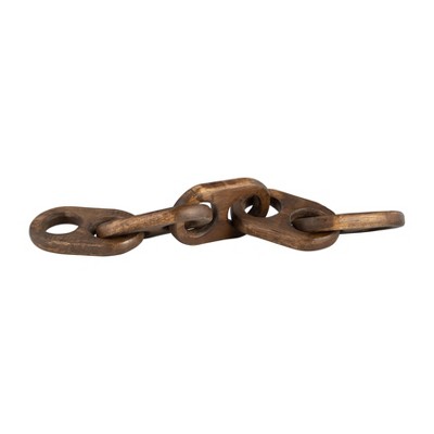 Decorative Object Wood Linked Chain Accent 18"x3"x0.5" Brown Casual Design for Home Office Living Room Decor