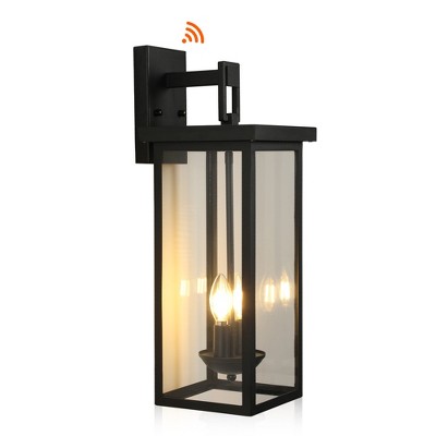 Dolonm 1-Pack 22" Outdoor Wall Lantern with Dusk to Dawn Sensor, Matte Black Finish, Clear Glass Panels,2-Light Design (Bulb Not Included)
