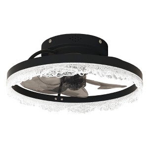 DAKAFUL 16" Wide Crystal Flush Mount Ceiling Fan With Light And Remote, Ceiling Fan For Bedroom, Living Room - Black - 1 of 4
