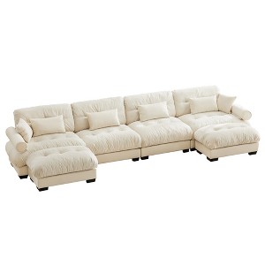 Christopher Knight Home Chasel  Modern 4 Seater Velvet 166" U Sofa with Bolstered Armrests and Two Movable Ottomans - 1 of 4