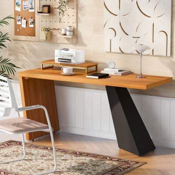 63"Modern Executive Desk ,Rustic Industrial Wooden Writing Desk,Study Desk with Monitor Stand,Rectangular Computer Desk-Maison Bouche