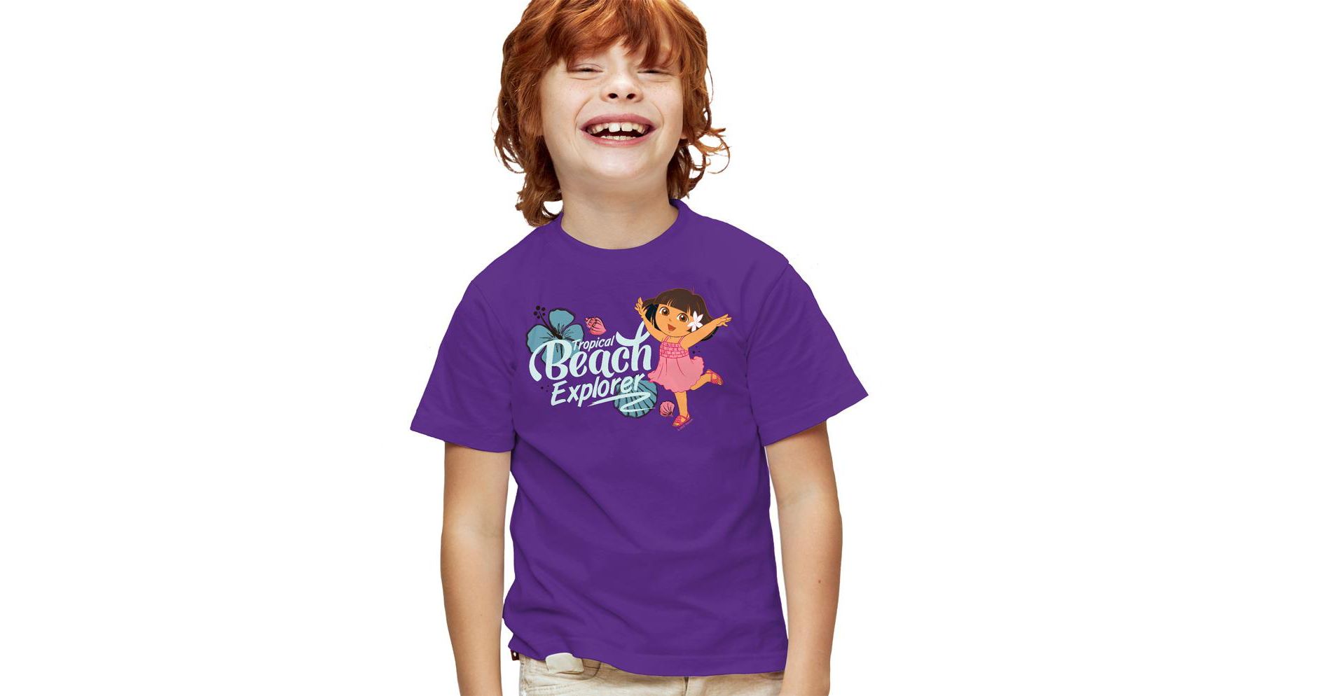 Boys' Dora The Explorer Tropical Beach Explorer T Shirt Purple X Large