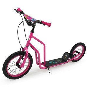 Costway Youth Scooter with Adjustable Handlebar 16-Inch & 14-Inch Inflatable Wheels, Black/Pink/Blue - 1 of 4