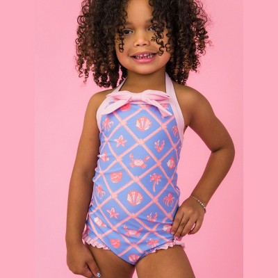 RuffleButts Girls UPF50+ Halter One Piece - Tropical Trellis, 8 — фото 2