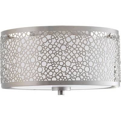 Brushed Nickel LED Flush Mount with Etched Parchment Glass Shade