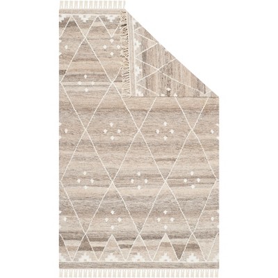 Hand-Woven Nomadic Motif Square Rug in Natural/Ivory - Wool & Viscose Blend