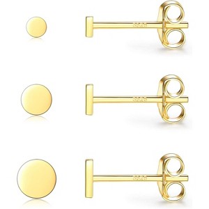 3-Pair Sterling Silver Stud Earrings Set | Tiny Flat Dot, Dainty Cartilage Earrings for Women & Men (Silver/Gold/Rose Gold) - 1 of 4