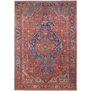 Rawlins Transitional Medallion Red/Tan/Blue Area Rug - 1 of 4