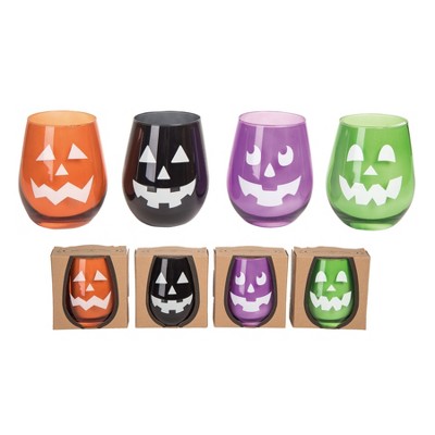 Transpac 22oz Halloween Stemless Wine In Box Set of 4 Halloween Home Decorations