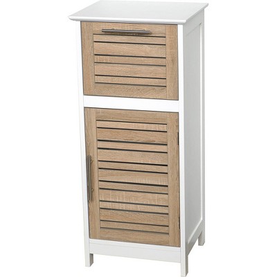White and Oak Freestanding Bathroom Cabinet with Adjustable Shelving