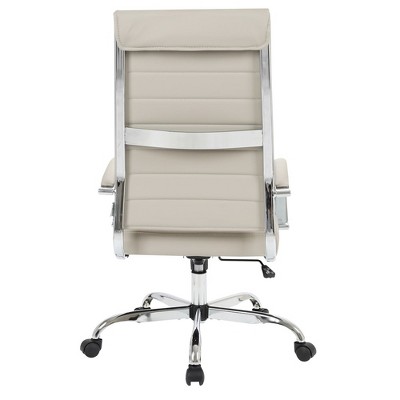 Tan Leather Mid-Century High Back Swivel Office Chair with Metal Base