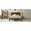 DOMETOUR Mid-Century Modern Solid Wood Bed Frame Queen Size Platform Bed with Three-Piece Headboard Design, No Box Spring Needed, Brown - 3 of 4