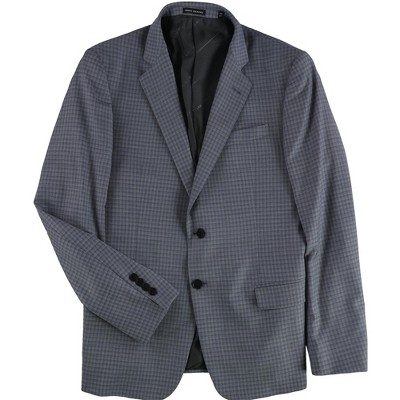 Armani Mens Checkered Box Two Button Blazer Jacket, Blue, 42 Regular