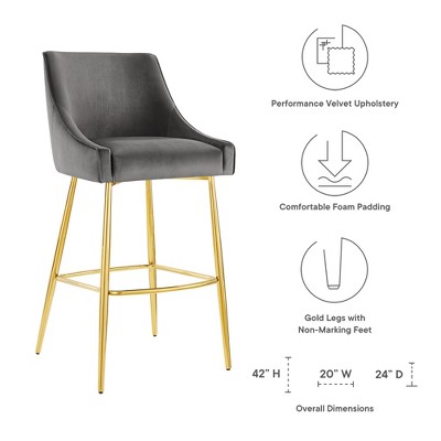 Discern 42" Gray Performance Velvet and Gold Metal Bar Stool