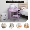 Kids Vanity Desk  Princess Makeup Vanity Table w/LED Mirror & Stool - Toddler Wood Dressing Table Adjustable Lights, Storage (White/Pink/Purple) - 2 of 2