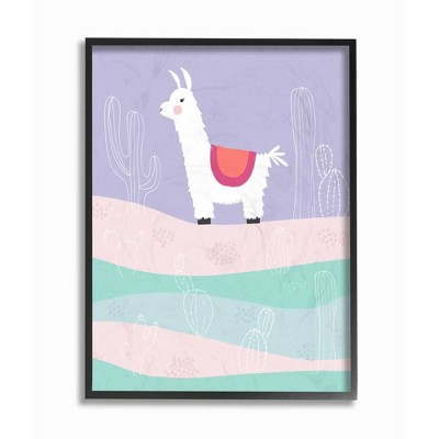 11"x1.5"x14" Llama In The Pastel Desert with Cacti Framed Giclee Texturized Art - Stupell Industries