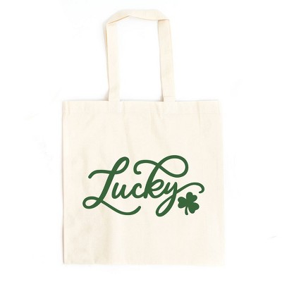 City Creek Prints Cursive Lucky Clover Canvas Tote Bag - 15x16 - Natural