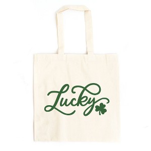 City Creek Prints Cursive Lucky Clover Canvas Tote Bag - 15x16 - Natural - 1 of 2