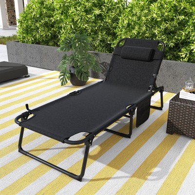 Gray Adjustable Folding Outdoor Chaise Lounge with Cushion