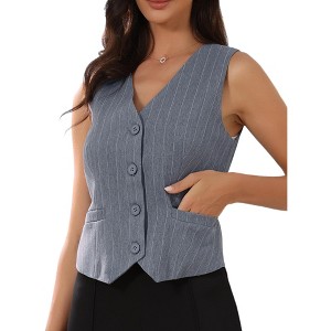INSPIRE CHIC Women's Striped V Neck Sleeveless Button Down Fully Lined Dressy Blazer Vest with Pockets - 1 of 4