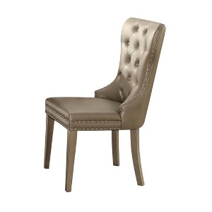 Acme Furniture Set of 2 25" Kacela PU Dining Chairs Silver/Antique Silver Finish: Nailhead Trim, Wood Frame, Armless Design - 1 of 4