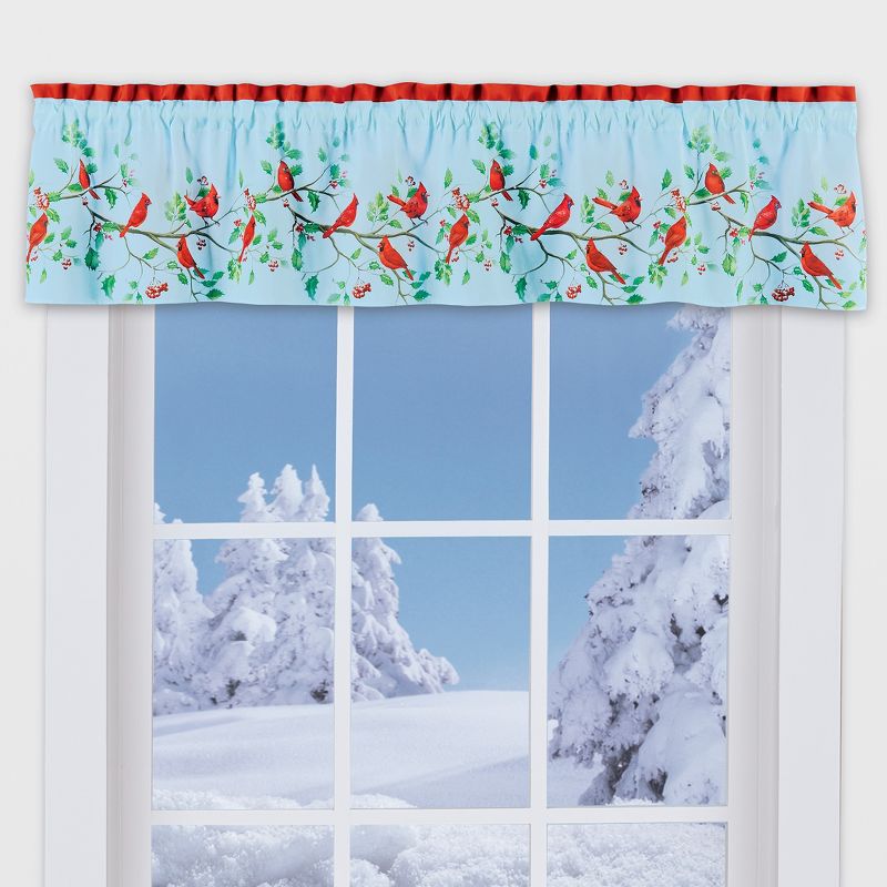 Collections Etc Cardinals On Branch Winter Holly Curtain Valance, 2 of 4