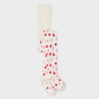 Girls' Cotton Hearts Tights - Cat & Jack™ Cream M