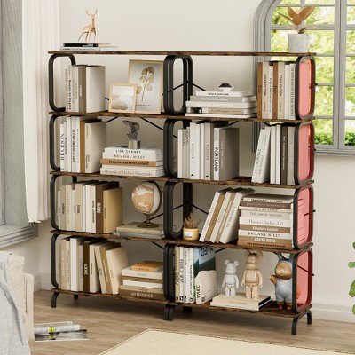 Runesay 5-Tier Industrial Bookshelf, Rustic Tall Bookcase with Open Wood and Metal Design