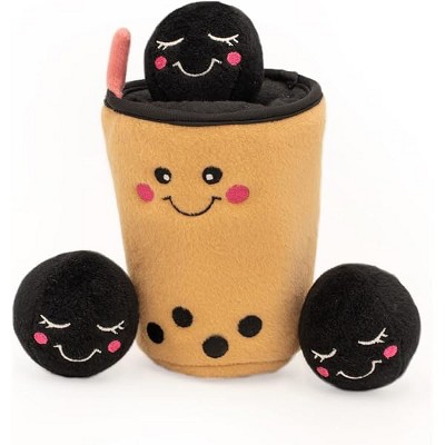 ZippyPaws Burrow- Interactive Dog & Puppy Toys, Hide & Seek Plush Dog Puzzles, Squeaky Enrichment - Boba Milk Tea