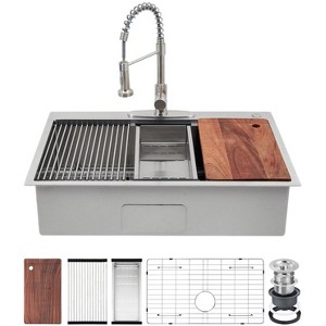 Stainless Steel Sink, Undermount Kitchen Sink Workstation with Pull-Down Faucet, Accessories, Modern Top Mount Workstation Sink - 1 of 4