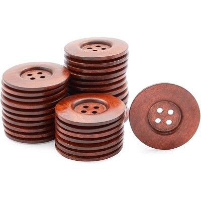 Bright Creations 30 Pieces Brown Wooden Fasteners Buttons for Crafts, Sewing and Knitting Supplies, 2.3 in