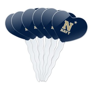 US Naval Academy Primary Logo Heart Love Cupcake Picks Toppers Decoration Set of 6 - 1 of 4