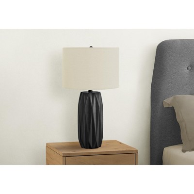 25" Black Ceramic Table Lamp with Ivory Linen Shade