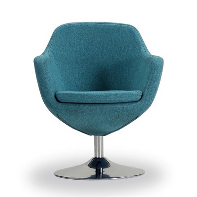Modern Blue Faux Leather Egg Chair with Swivel Metal Base