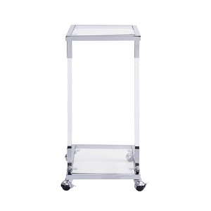 Maliang Chrome Glass Side Table, Glass Top C Shape Square Coffee Table with Metal Base for Living Room, Balcony - 1 of 4