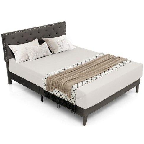 Costway Queen Bed Frame Upholstered Platform Bed With Tufted Headboard Mattress Foundation Target