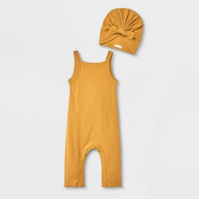 Grayson Collective Baby Girls' Ribbed Romper Set - Yellow Newborn