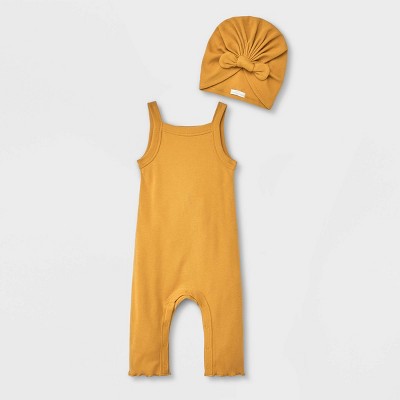 Image of Grayson Collective Baby Girls' Ribbed Romper Set - Yellow 12M