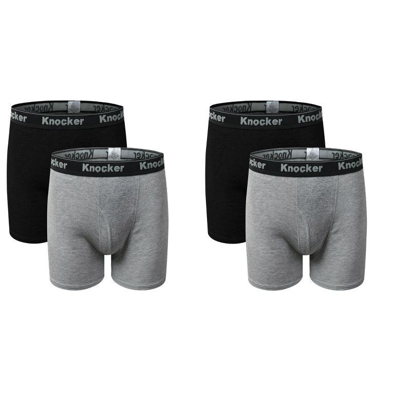 Knocker Men's 100% Plush Waistband Classic Style Cotton Underwears Boxer Briefs - 4 Pack, 3 of 10