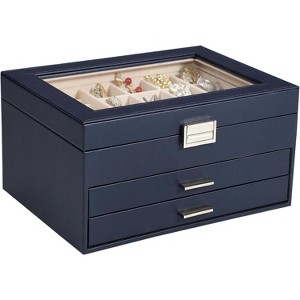 2-Layer Pink PU Leather Jewelry Box, Vintage Organizer with Removable Tray for Necklaces, Earrings, Rings, Bracelets - 1 of 4