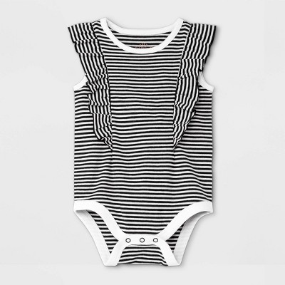 Image of Baby Girls' Ruffle Short Sleeve Bodysuit - Cat & Jack™ Black 3-6M