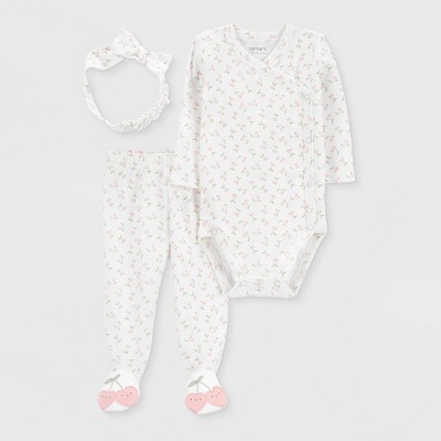 Image of Carter's Just One You® Baby Girls' 3pc Footed Headband Top & Bottom Set - Pink Newborn