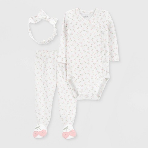 Carter's Just One You® Baby Girls' 3pc Footed Headband Top & Bottom Set -  Pink Newborn : Target